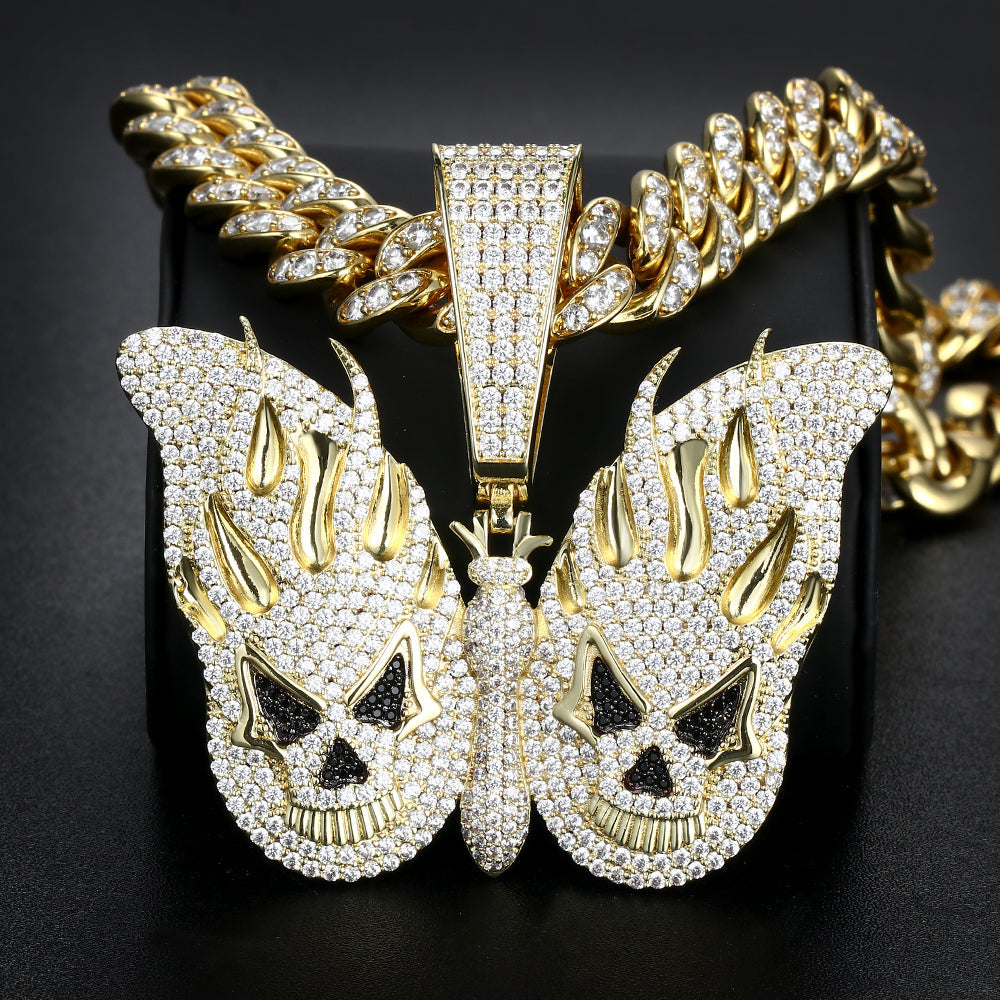 14k Gold Iced Evil Butterfly Pendant Tripodjewelry