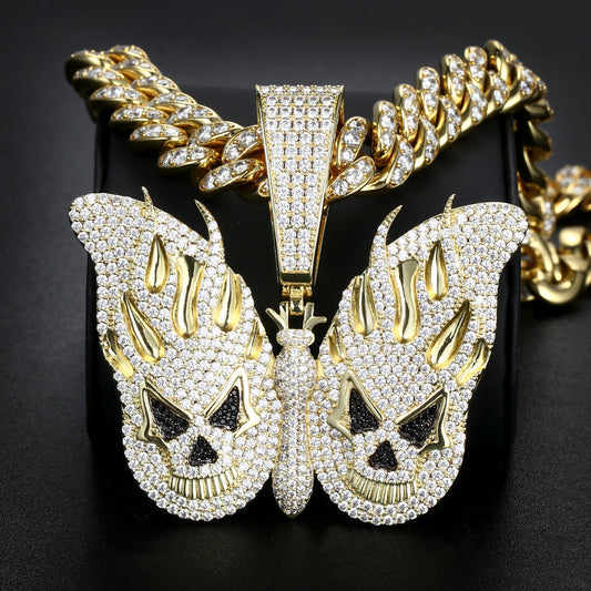 14k Gold Iced Evil Butterfly Pendant Tripodjewelry