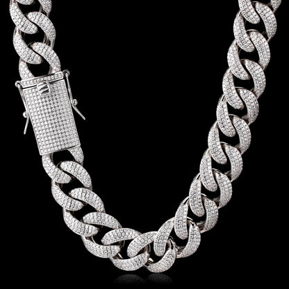 15MM White Gold Plated Chunky Iced out Cuban Link Chain Necklace