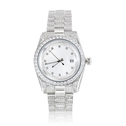 White Gold Plated White Dial Stainless Steel Diamond Watch