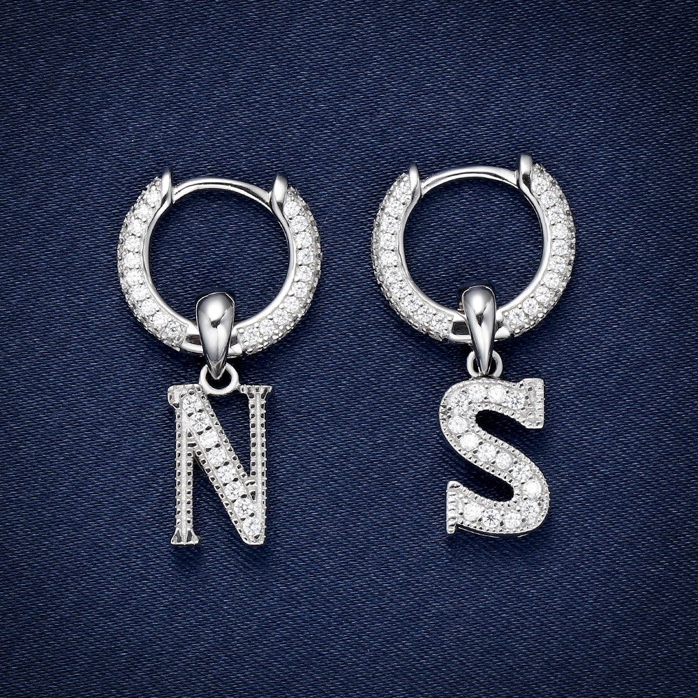 White Gold Iced Out Letter Earrings
