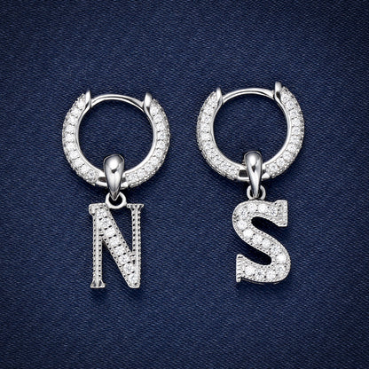 White Gold Iced Out Letter Earrings