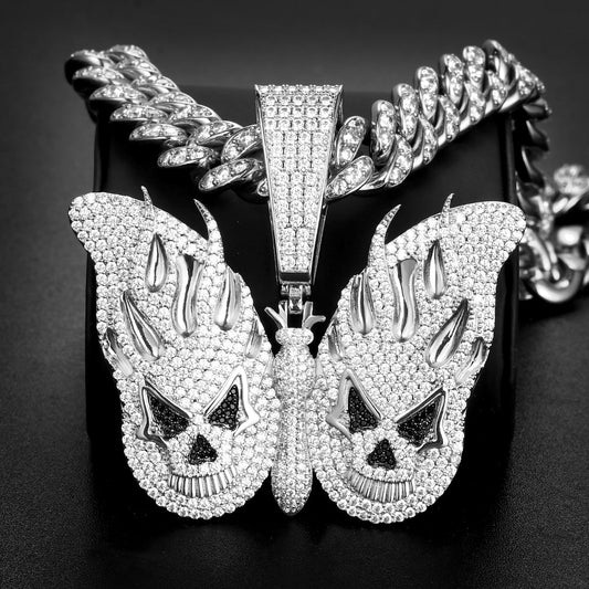 White Gold Iced Evil Butterfly Pendant Tripodjewelry