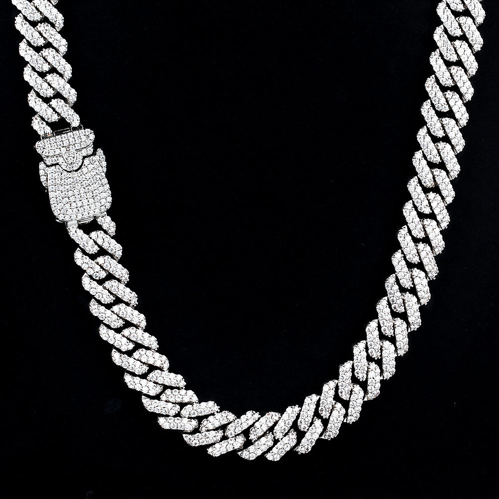 12MM White Gold Plated New button Iced Out Cuban Link Chain Tripodjewelry