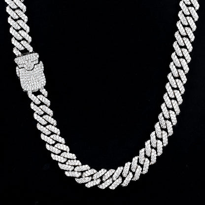 12MM White Gold Plated New button Iced Out Cuban Link Chain Tripodjewelry