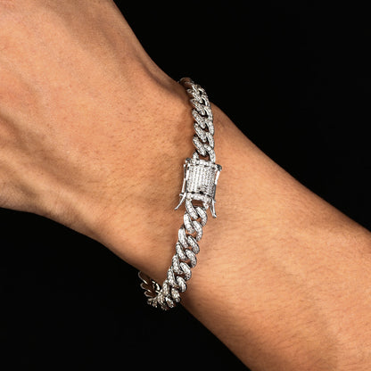 8MM White Gold Plated Iced Out Micro Cuban Link Bracelet