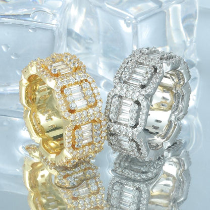 18K/White Hip Hop Cut Halo Ring Tripodjewelry