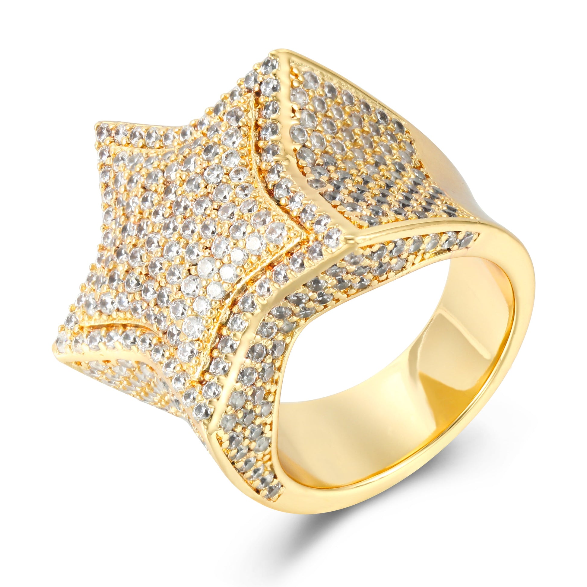 Iced Out Star Pinky Ring-18K Gold,Rose Gold or White Gold Plated Bling Bling Jewelry Tripodjewelry