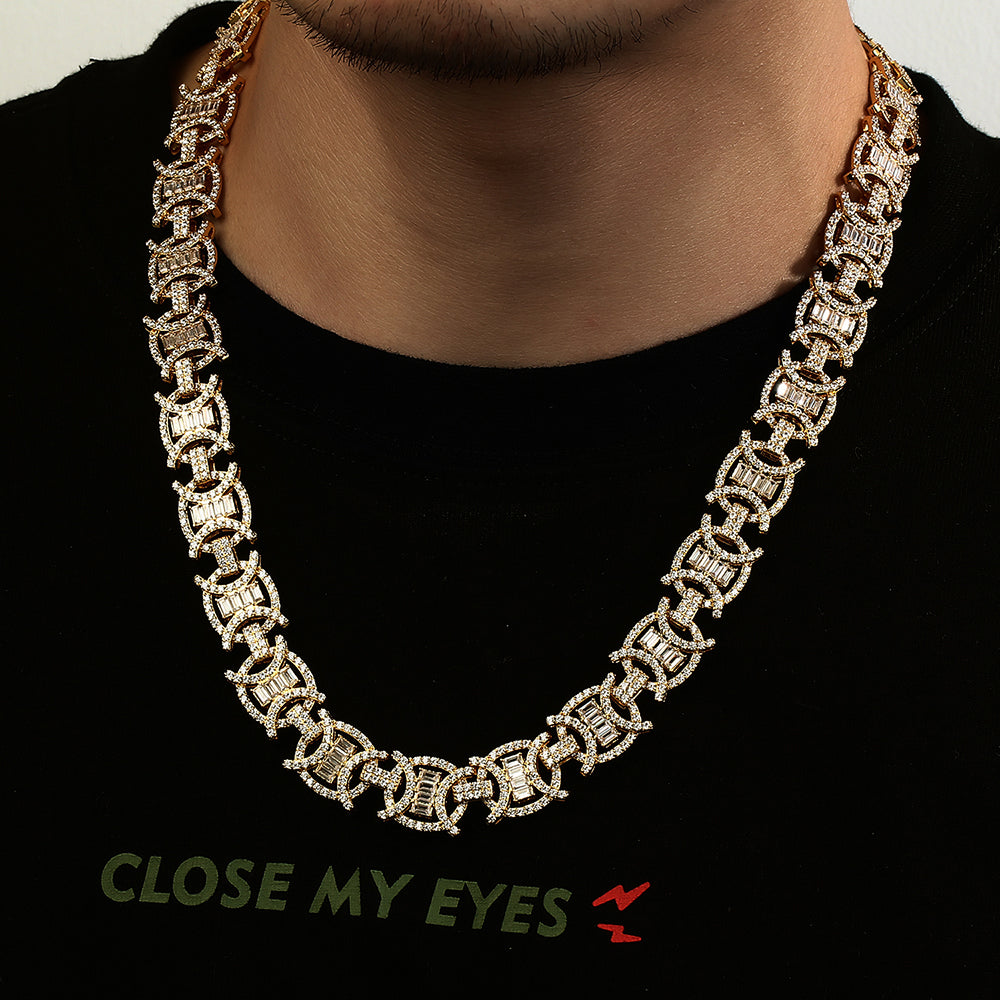 18K Gold Plated Iced Out Round Design Fashion Link Chain Tripodjewelry