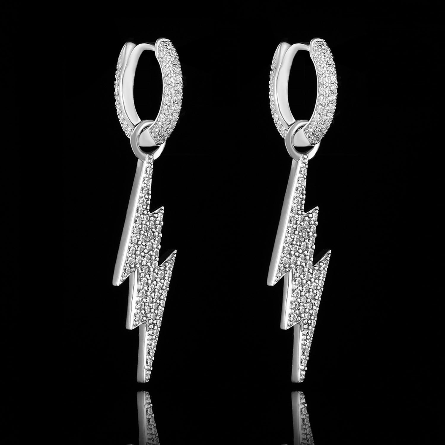 White Gold Iced Out Lightning Earrings Tripodjewelry