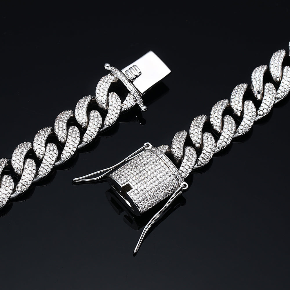 15MM White Gold Plated Chunky Iced out Cuban Link Chain Necklace TRIPOD JEWELRY