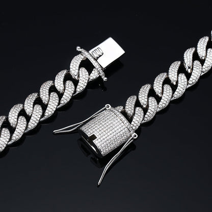 15MM White Gold Plated Chunky Iced out Cuban Link Chain Necklace TRIPOD JEWELRY
