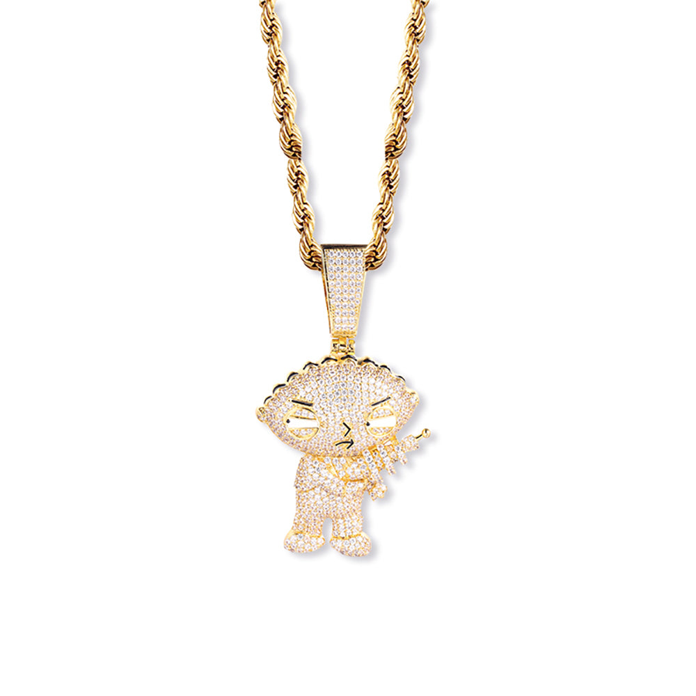 18k Gold Cartoon Character Pendant Necklace Tripodjewelry