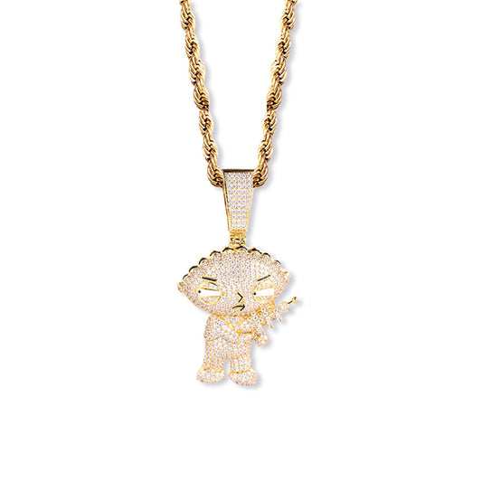18k Gold Cartoon Character Pendant Necklace Tripodjewelry