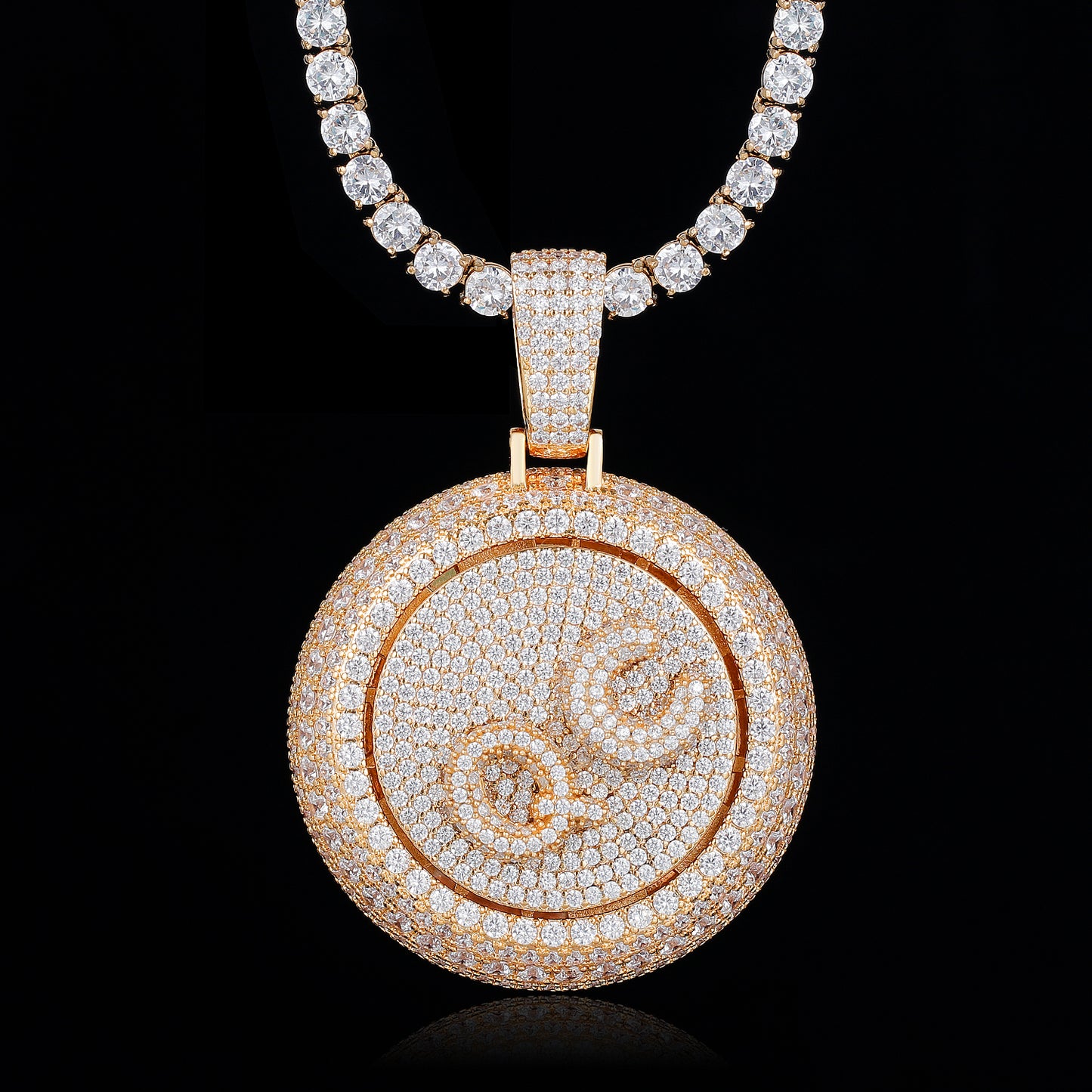 Custom Rotatable Letter Diamond Round Pendant Hip Hop Jewelry