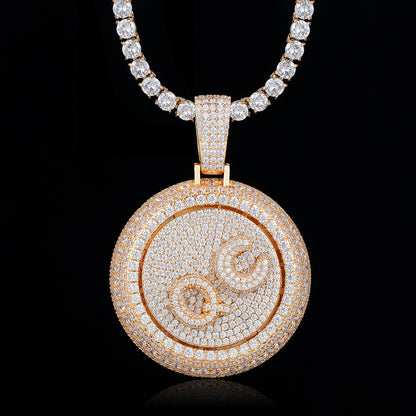 Custom Rotatable Letter Diamond Round Pendant Hip Hop Jewelry