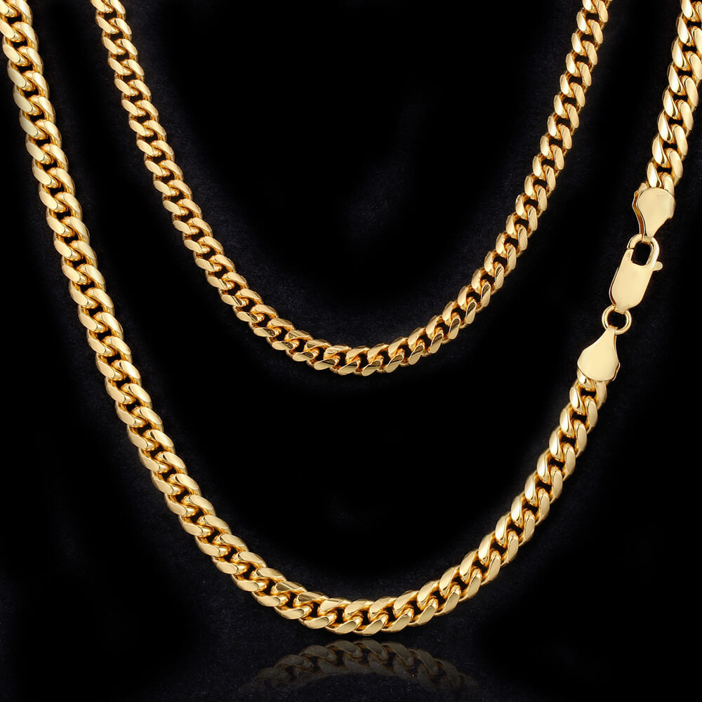 3/4/5/6MM Gold Plated Lobster Lock Miami Cuban Link Chain Necklace