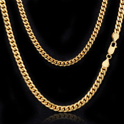 3/4/5/6MM Gold Plated Lobster Lock Miami Cuban Link Chain Necklace