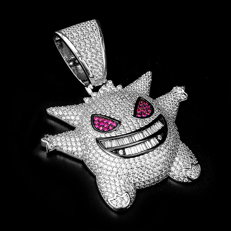 White Gold Iced Gengar Pendant Tripodjewelry