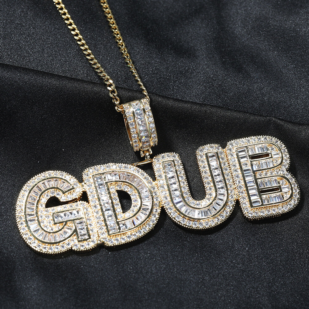 Large Stitching Zircon Letter Custom Pendant Gold Plated