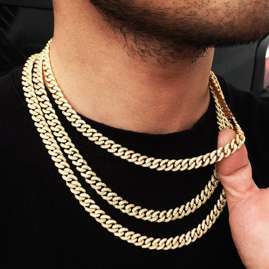 8MM 14K Gold Diamond Micro Cuban Link Chain Necklace Tripodjewelry