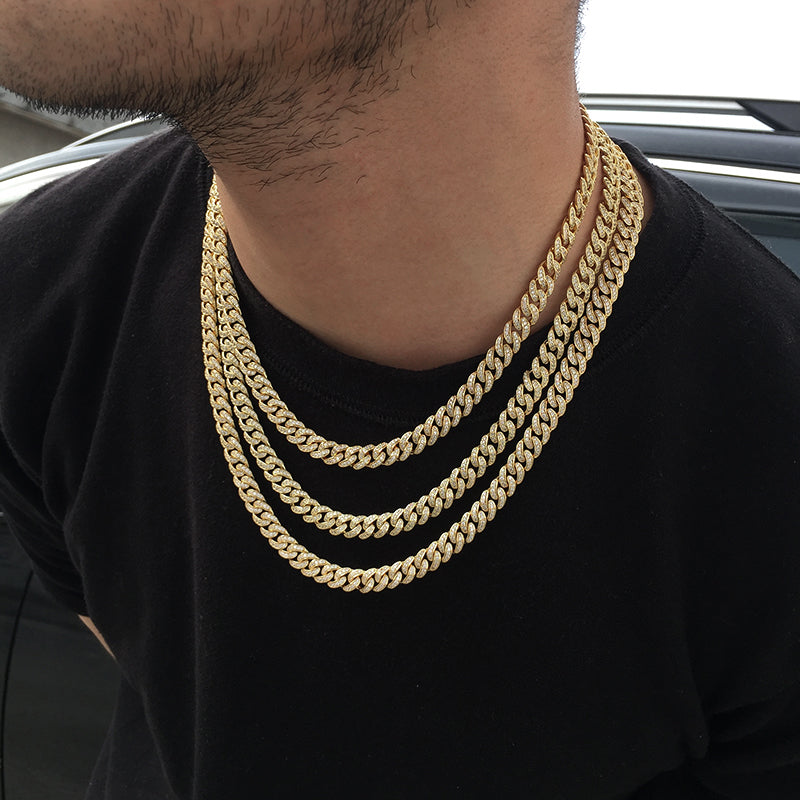 8MM 14K Gold Diamond Micro Cuban Link Chain Necklace Tripodjewelry