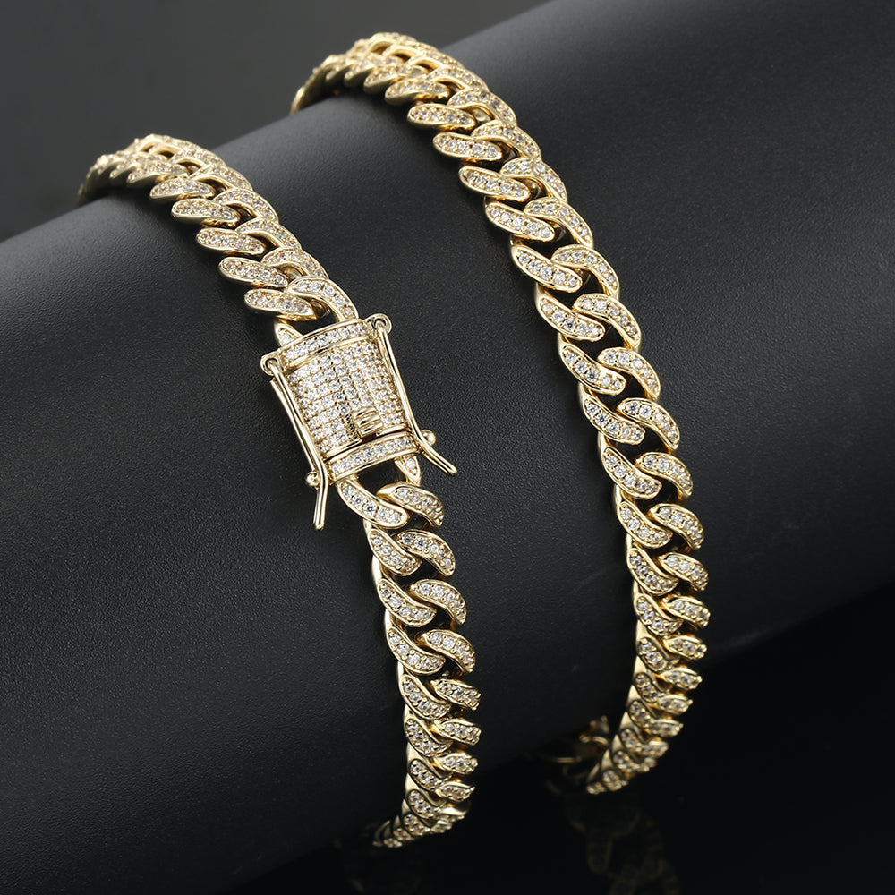 8MM 14K Gold Diamond Micro Cuban Link Chain Necklace Tripodjewelry