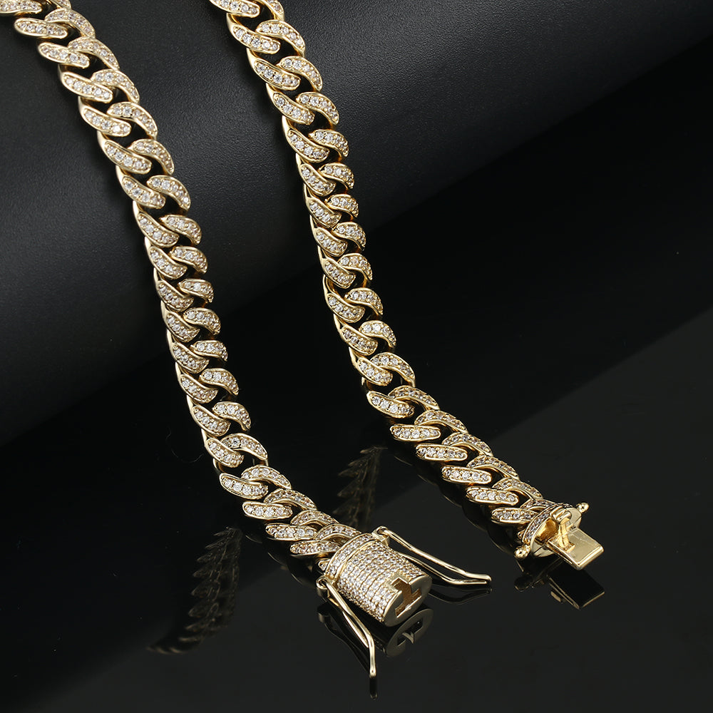8MM 14K Gold Diamond Micro Cuban Link Chain Necklace Tripodjewelry