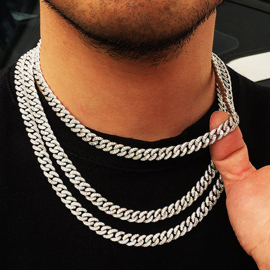 8MM White Gold Diamond Micro Cuban Link Chain Necklace Tripodjewelry
