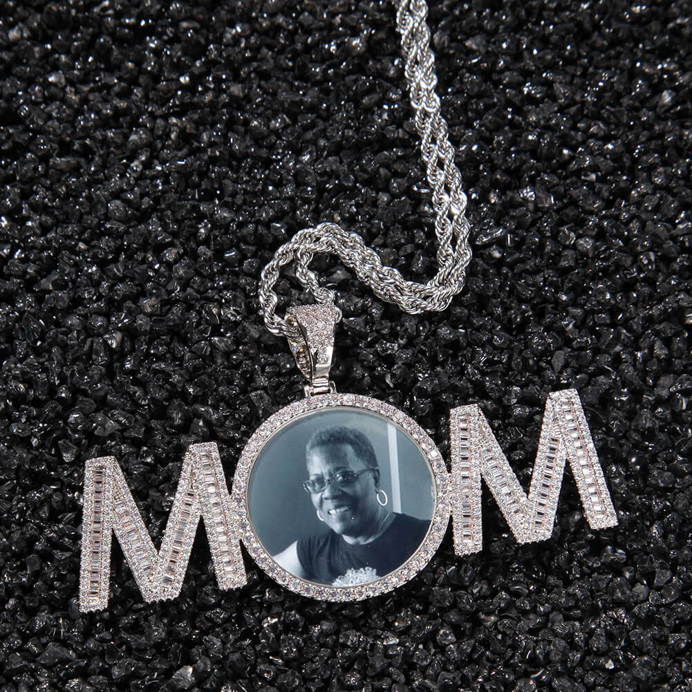 Round Diamond Custom Mom Photo Pendant