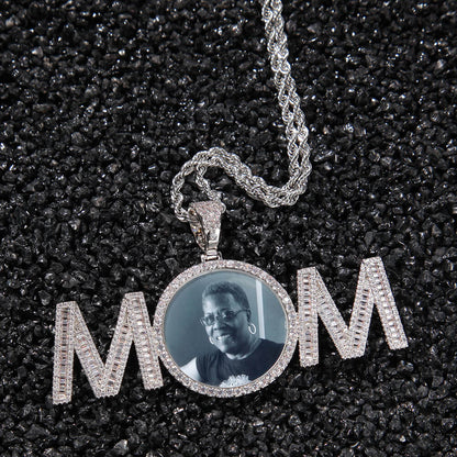 Round Diamond Custom Mom Photo Pendant