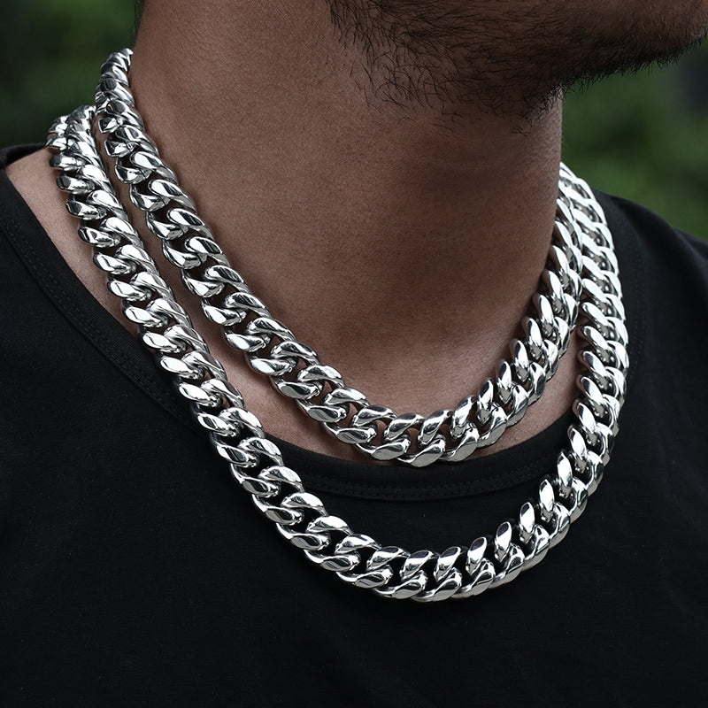 16MM White Gold Plated Miami Cuban Link Chain Necklace