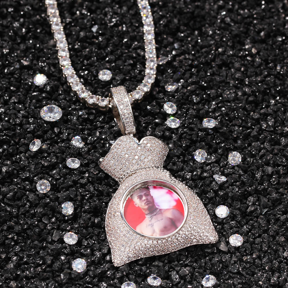 Iced Money Bag Custom Photo Pendant Necklace For Men Tripodjewelry
