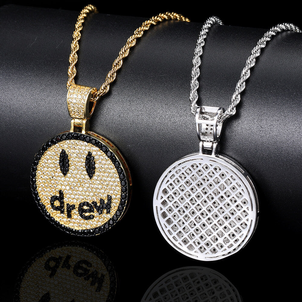 Gold/White Gold Iced Smiley Pendant Necklace Tripodjewelry