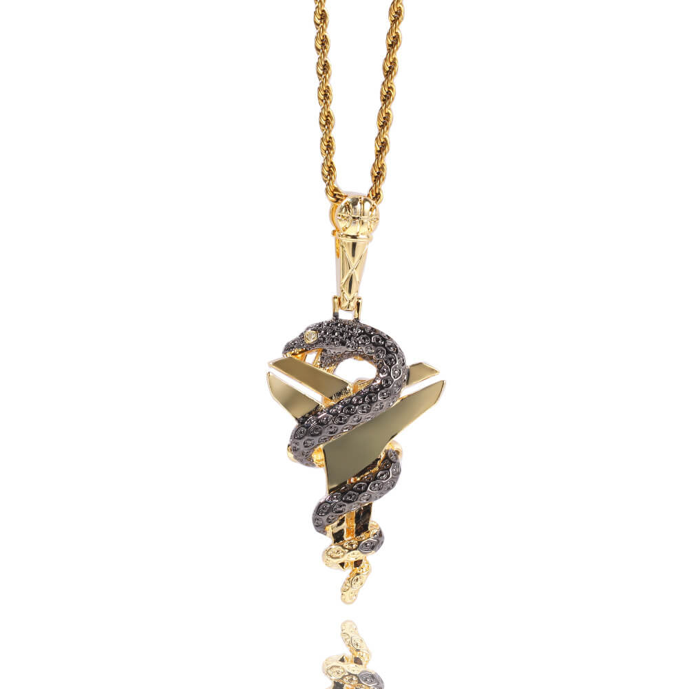 Gold/White Gold Black Mamba Viper Cross Pendant For Men Tripodjewelry