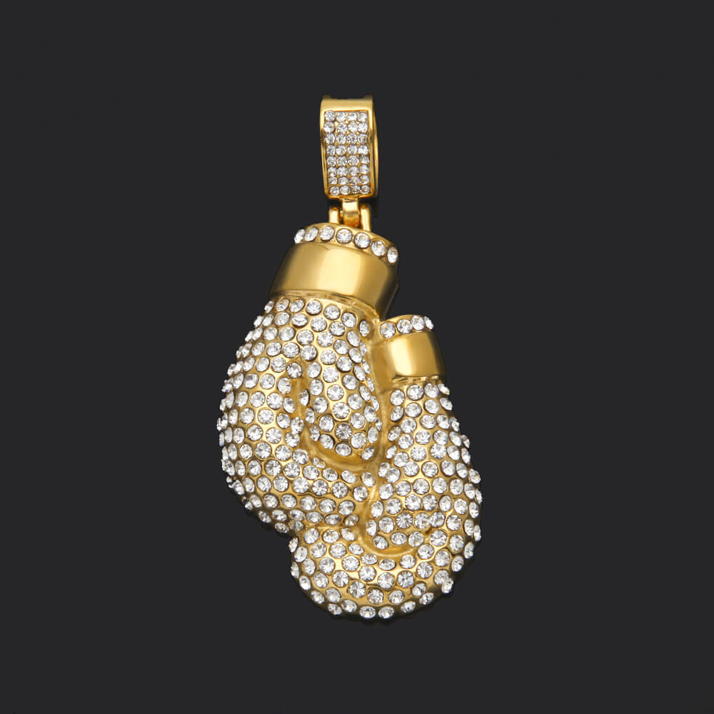 Gold Diamond Boxing Gloves Iced Pendant