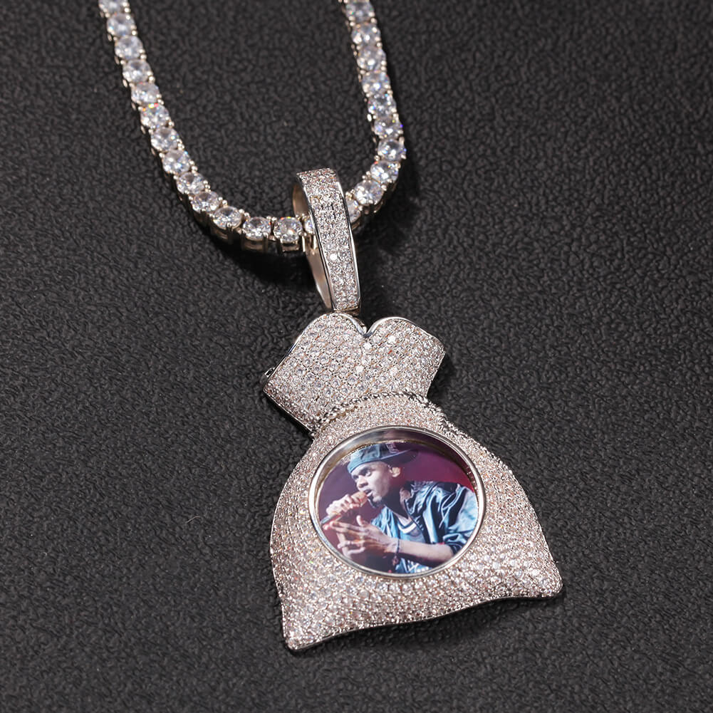 Iced Money Bag Custom Photo Pendant Necklace For Men Tripodjewelry