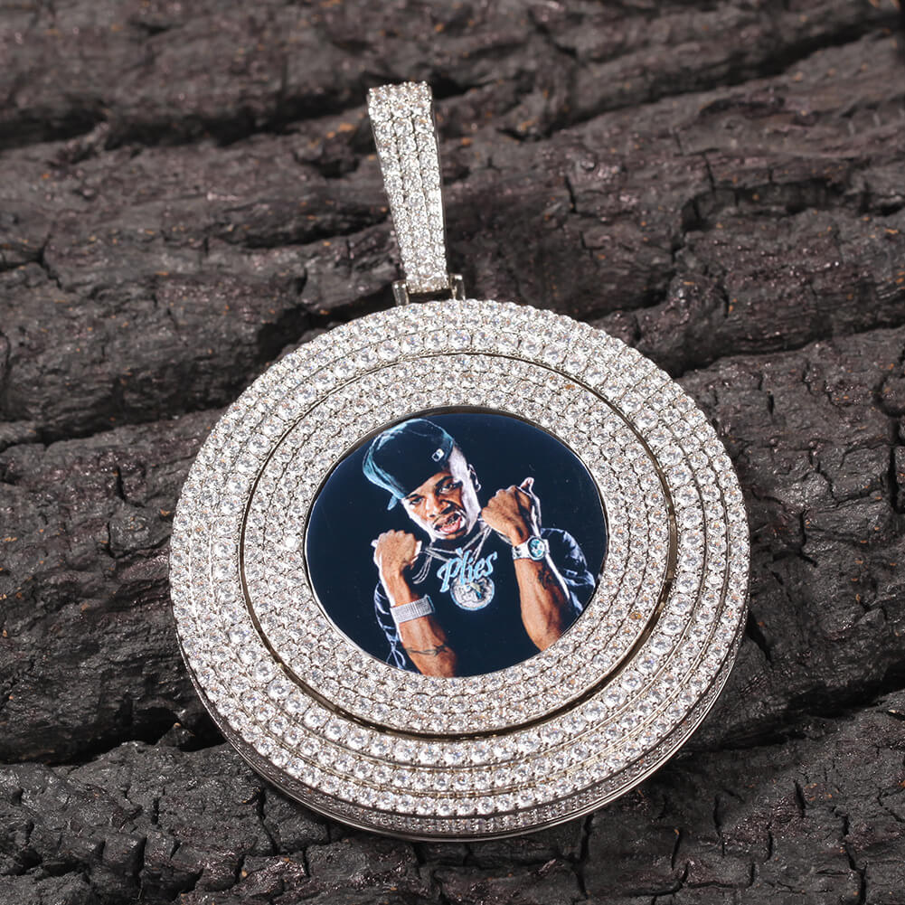 Iced Spinnable Custom Photo Pendant Personalized Tripodjewelry
