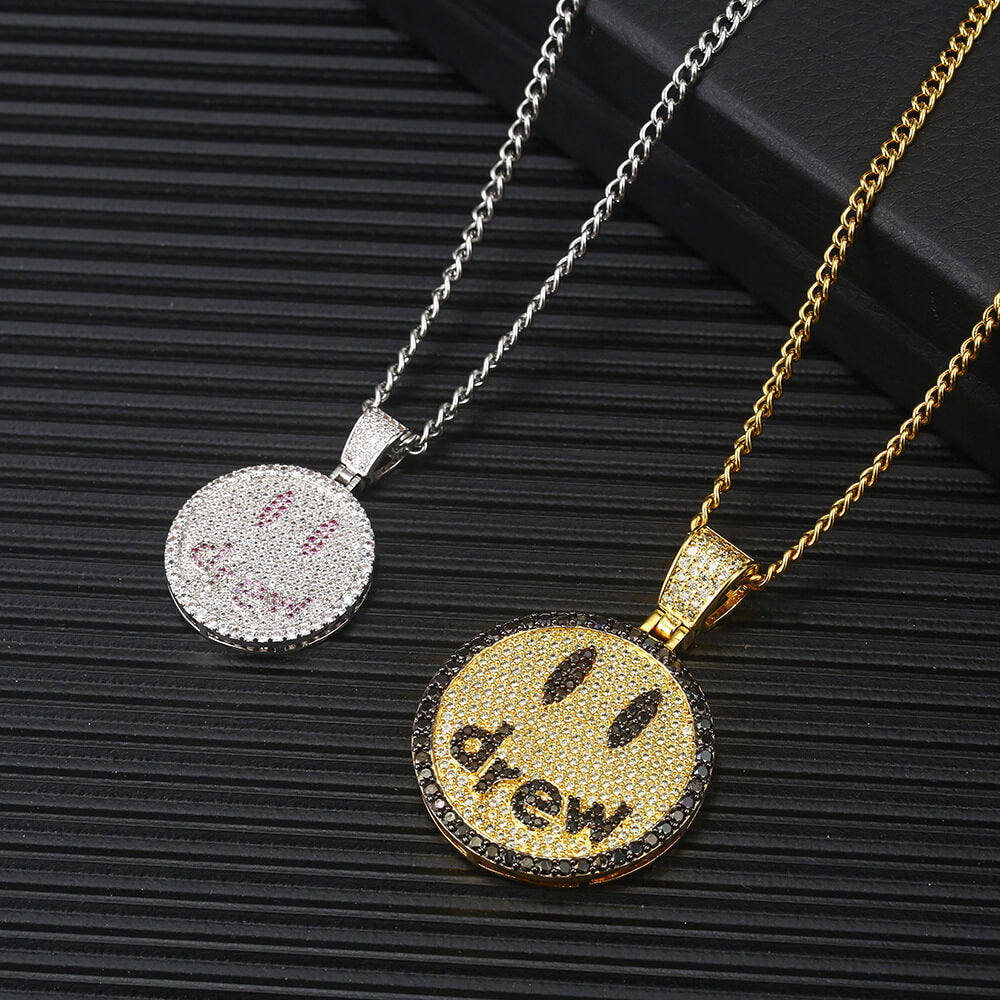 Gold/White Gold Iced Smiley Pendant Necklace Tripodjewelry
