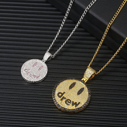 Gold/White Gold Iced Smiley Pendant Necklace Tripodjewelry
