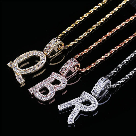 Iced Out Single-letter Zircon Custom Pendant 14K/White Gold