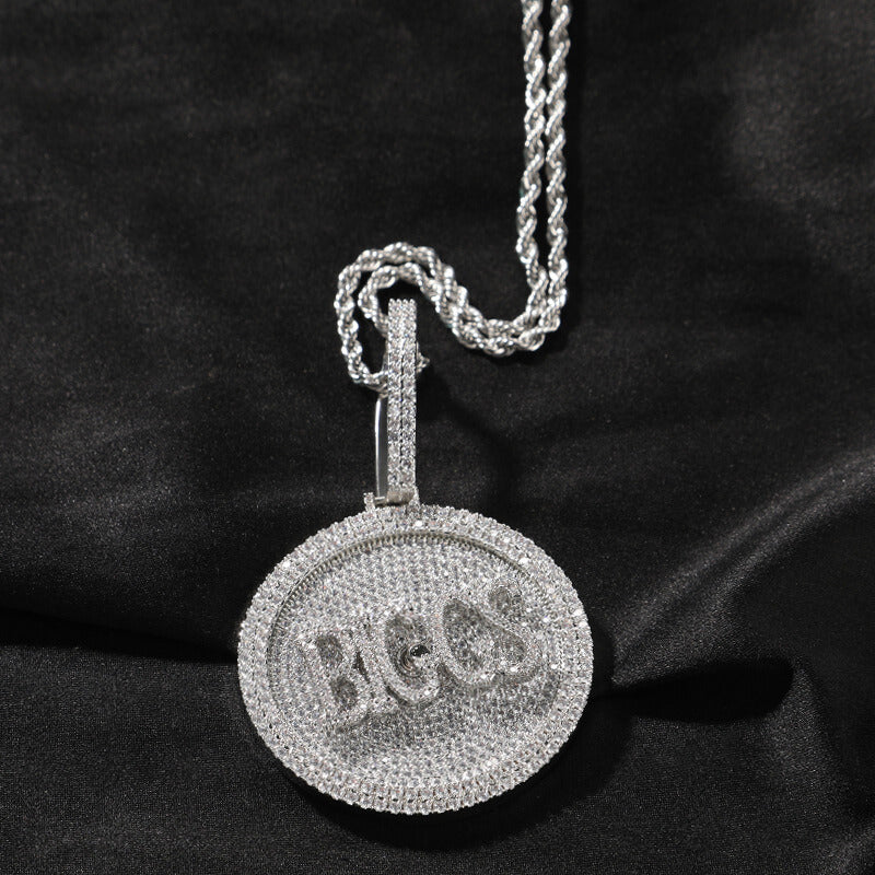 Custom Letter Zircon Rotating Pendant White Gold Plated