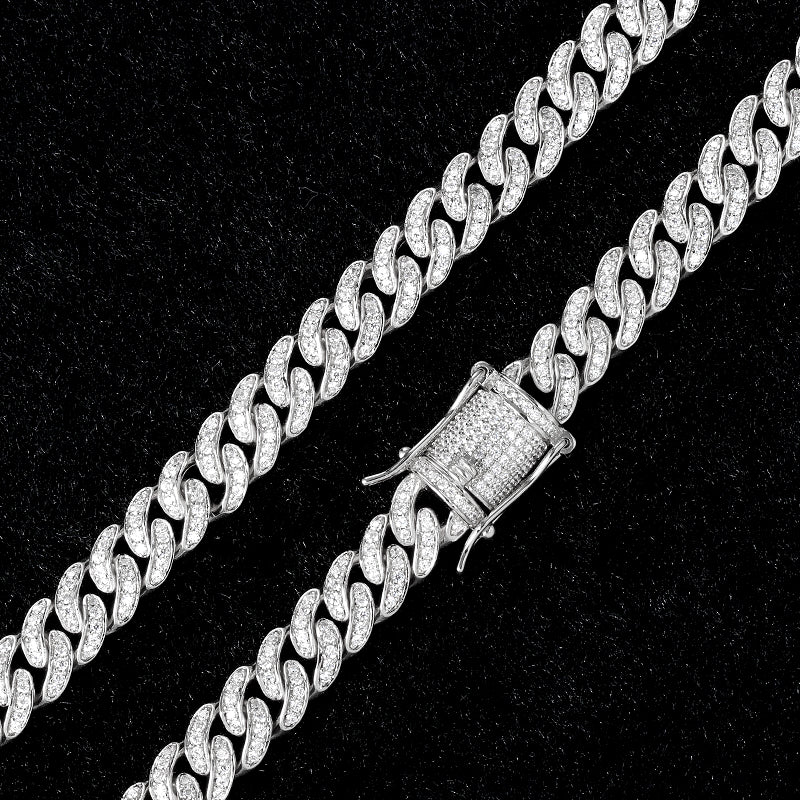 8MM White Gold Plated Iced Out Micro Cuban Link Chain Necklace