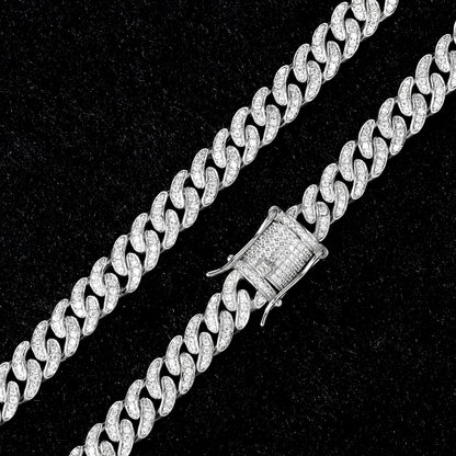 8MM White Gold Plated Iced Out Micro Cuban Link Chain Necklace