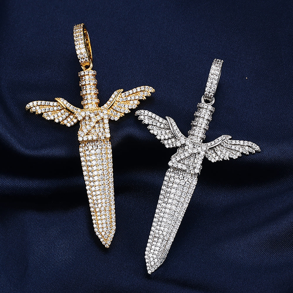 White Gold Angel Sword Pendant Tripodjewelry