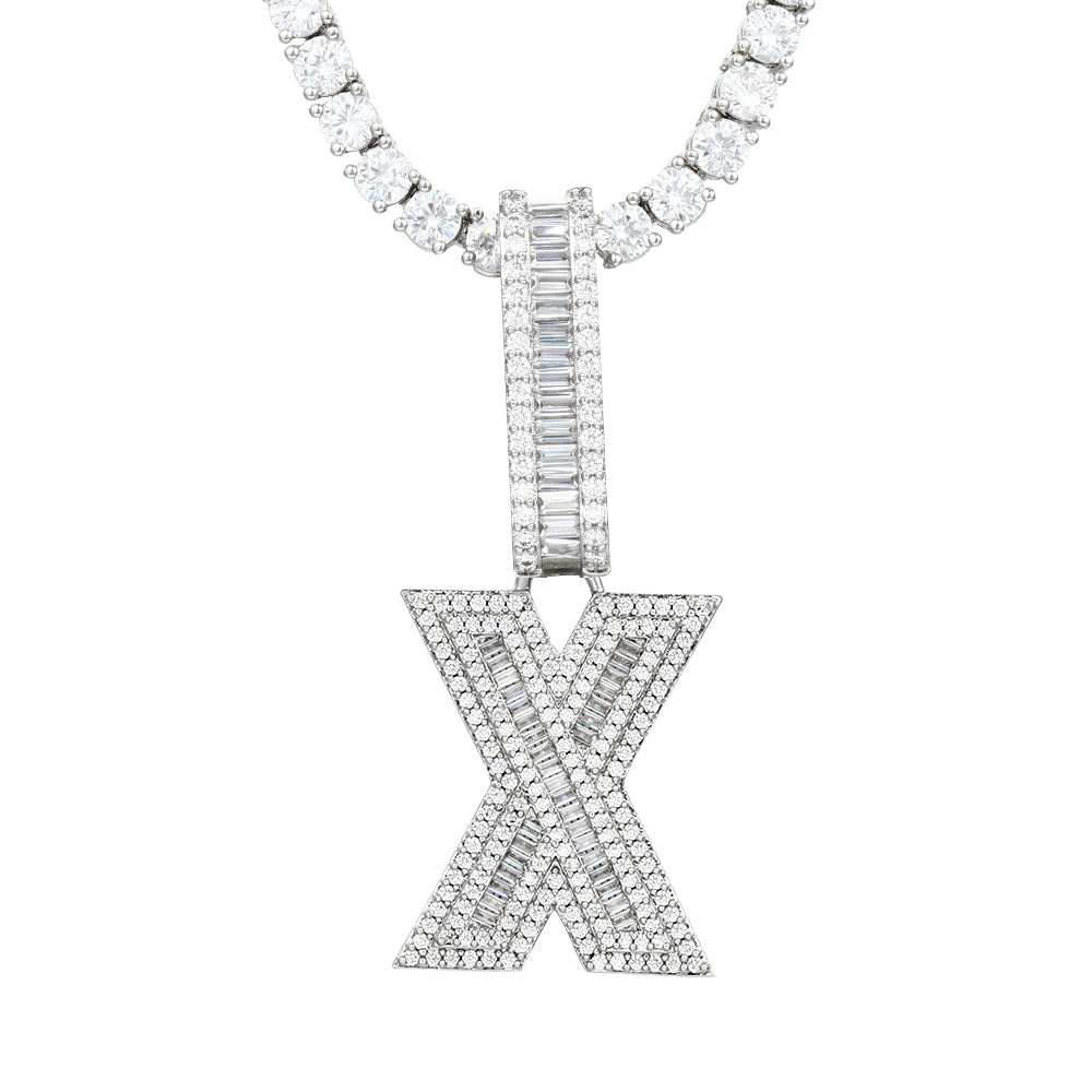 White Gold Plated Cubic Zirconia Initial Pendant | Letter Necklaces