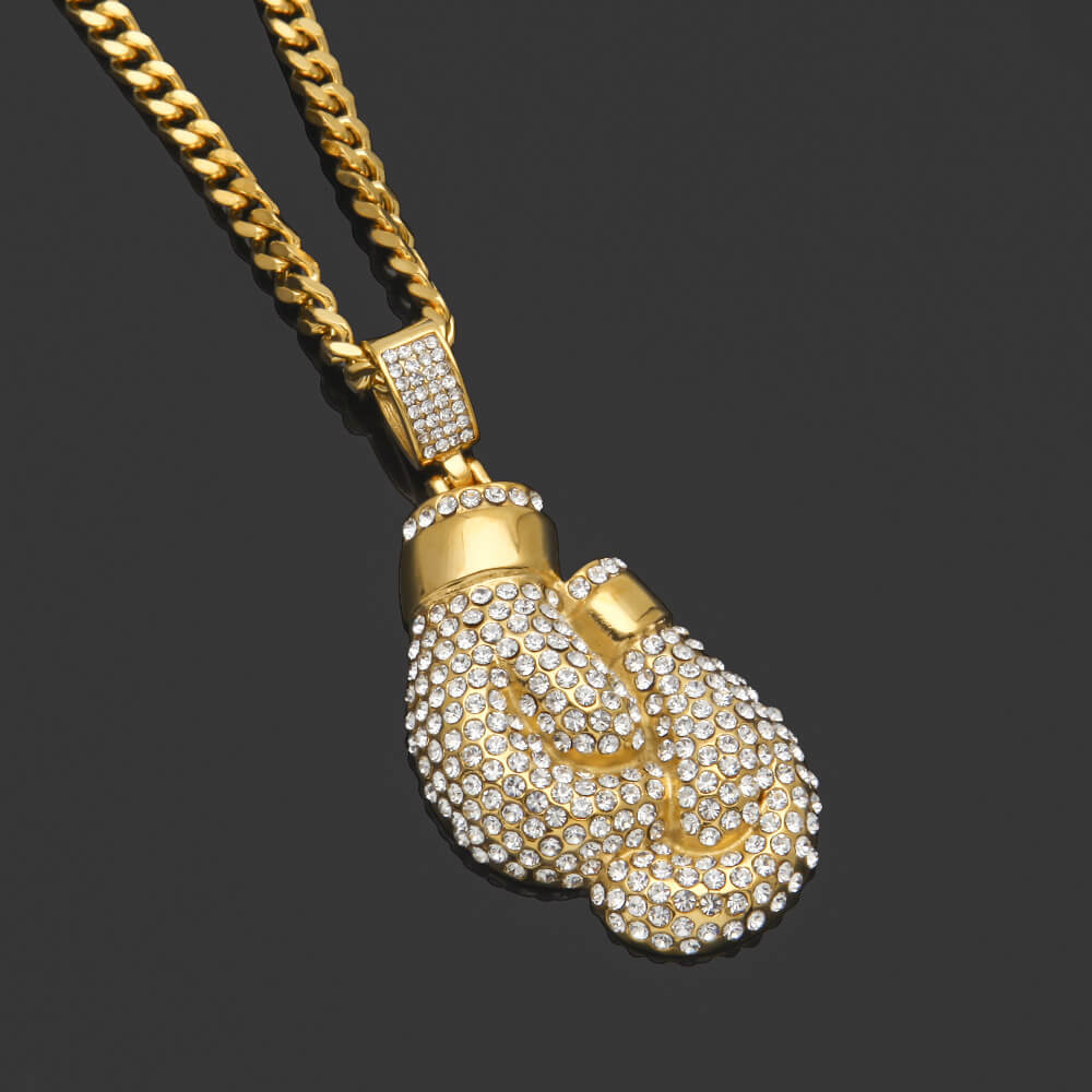 Gold Diamond Boxing Gloves Iced Pendant