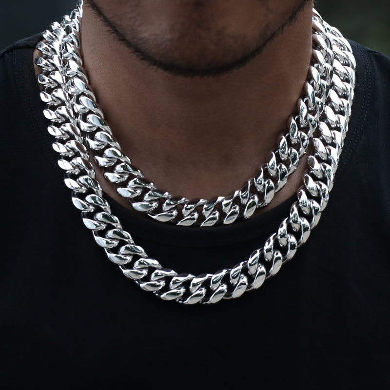 8/10/12/14/16/18MM White Gold Plated  Iced Out Clasp Miami Cuban Link Chain Necklace
