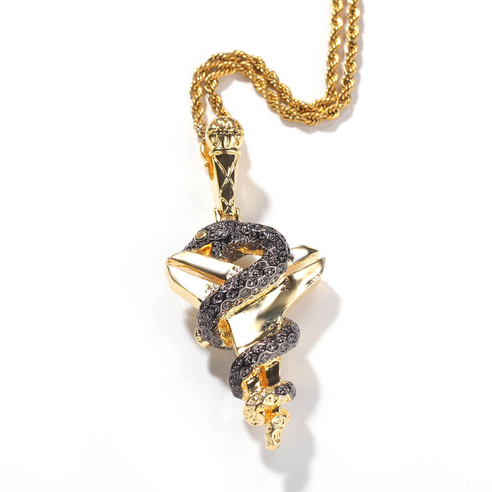 Gold/White Gold Black Mamba Viper Cross Pendant For Men Tripodjewelry