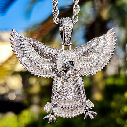 18k/White Gold Iced Out Winged Eagle Pendant Necklace For Men Tripodjewelry